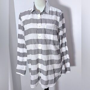 BANANA REPUBLIC SZ M SOFT WASH LONG SLEEVE COTTON BUTTON FRONT GRAY WHITE STRIPE